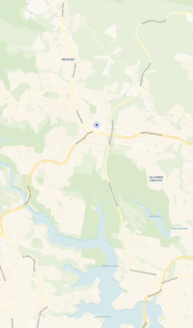Map of the Frenchs Forest service area and the surrounding suburbs we cover.