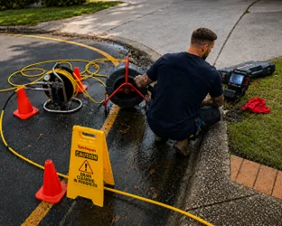 Plumber inspecting a blocked drain in Frenchs Forest